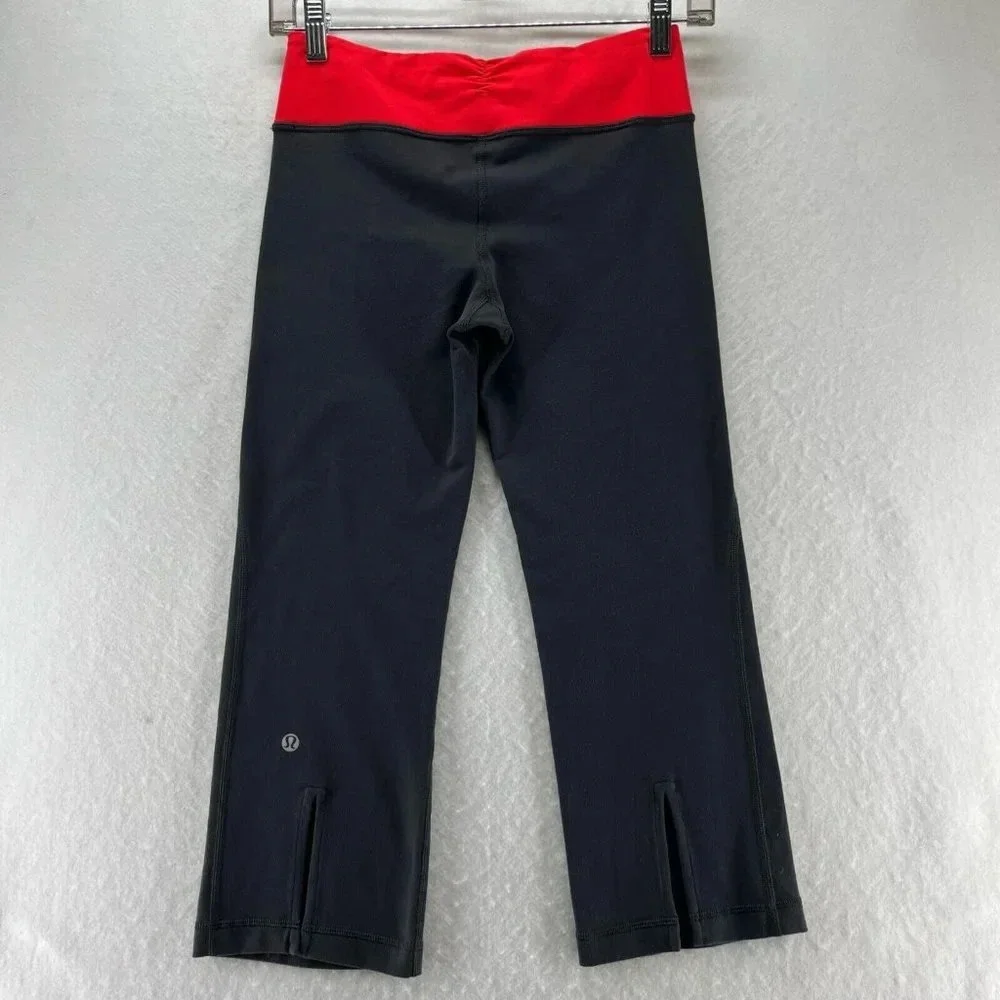 Lululemon Pants Womens Size 4 Gather & Crow Crop Athletic Workout Yoga Black Red - Picture 2 of 11